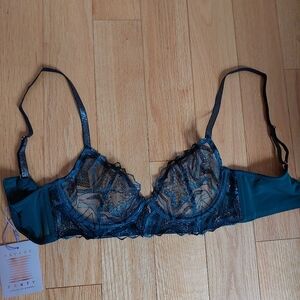 Savage X Fenty Blue Lace Balconette Bra with Adjustable Straps